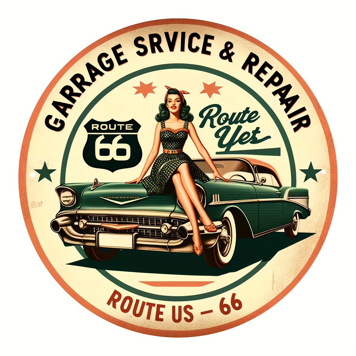 Home Office Or - Vintage Garage Repair Service Okrągła Aluminiowa